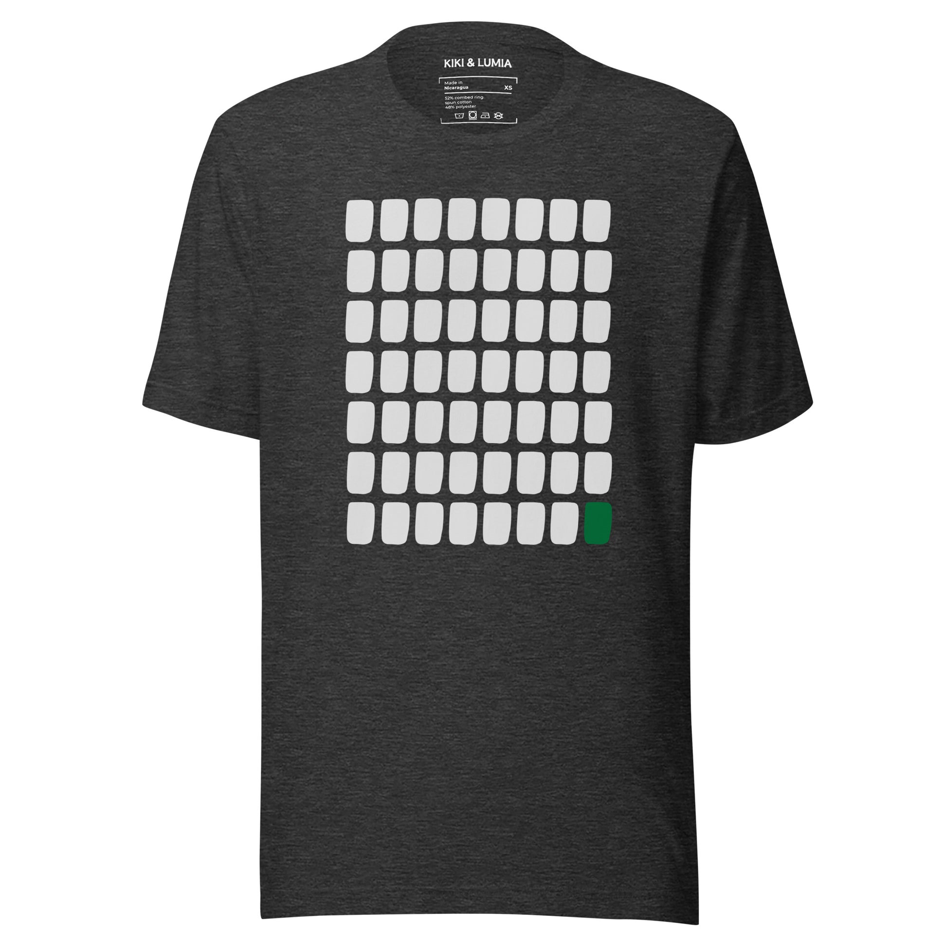 Dark grey unisex t-shirt with graphic design